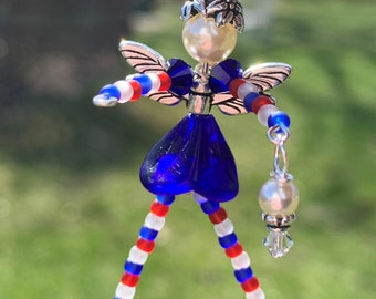 Patriotic Military Mom Gift, Red White Blue American Flag Fairy Decoration, 4th of July, Independence Memorial Day, USA Freedom Fairy Charm