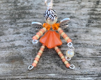 Orange and Yellow Fairy Charm for Autumn, Thanksgiving, Halloween, Miniature Fairy Decoration, Good Luck, Zipper Pull, Hostess Gift Under 10