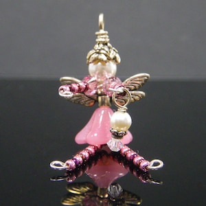Pink Flower Fairy Ornament, Tween Girl Birthday Fairy Charm, Miniature Figurine Dragonfly Fairy Decoration, Zipper Pull, Tooth Fairy Gift
