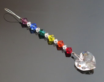 Rainbow Sun Catcher Swarovski Crystal Prism, Heart Crystal Window Hanging, Chakra Suncatcher Ornament, LGBT Gay Pride, Rainbow Baby Gift