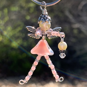 Bubblegum Pink Beaded Fairy Ornament: Good Luck Charm, Zipper Pull
