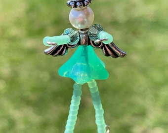 AUGUST Birthday Guardian Angel Charm, Peridot Birthstone Birthday Gift for Her, Mint Green Pixie Charm Decoration, Miniature Angel Ornament