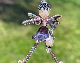 Purple Fairy Charm, Tween Birthday Gift, Backpack Zipper Pull, Girl Birthday Gift, Fairy Ornament, Tooth Fairy Gift, Beaded Fairy Decoration