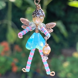 Blau Rosa Perlen Fee Anhänger, Reißverschluss, Zahnfee Geschenk, Rosa Fee Ornament, Tween Girl Geschenk, Mädchen Geburtstag, Geschenk unter 10