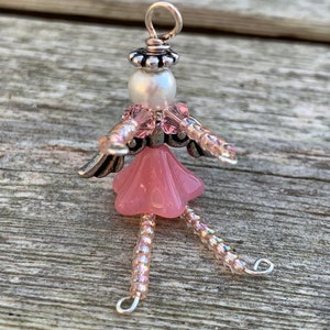 OCTOBER Birthday Angel - Guardian Angel Charm - Pink Angel - Breast Cancer Angel - Angel Wing - Girl Gift - Package Decoration -Beaded Angel