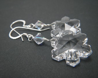 Pendientes de copo de nieve de cristal de Swarovski, joyas de invierno de plata de ley