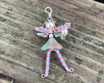 Beaded Flower Fairy Gift Decoration, Tween Birthday Gift Fairy Charm, Backpack Zipper Pull, Girl Birthday Fairy Ornament, Tooth Fairy Gift