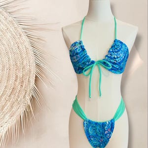 Handmade Bikini Set | Handmade Swimwear | Reversible Swimsuit | Blue Swimsuit | Vacation Bikini