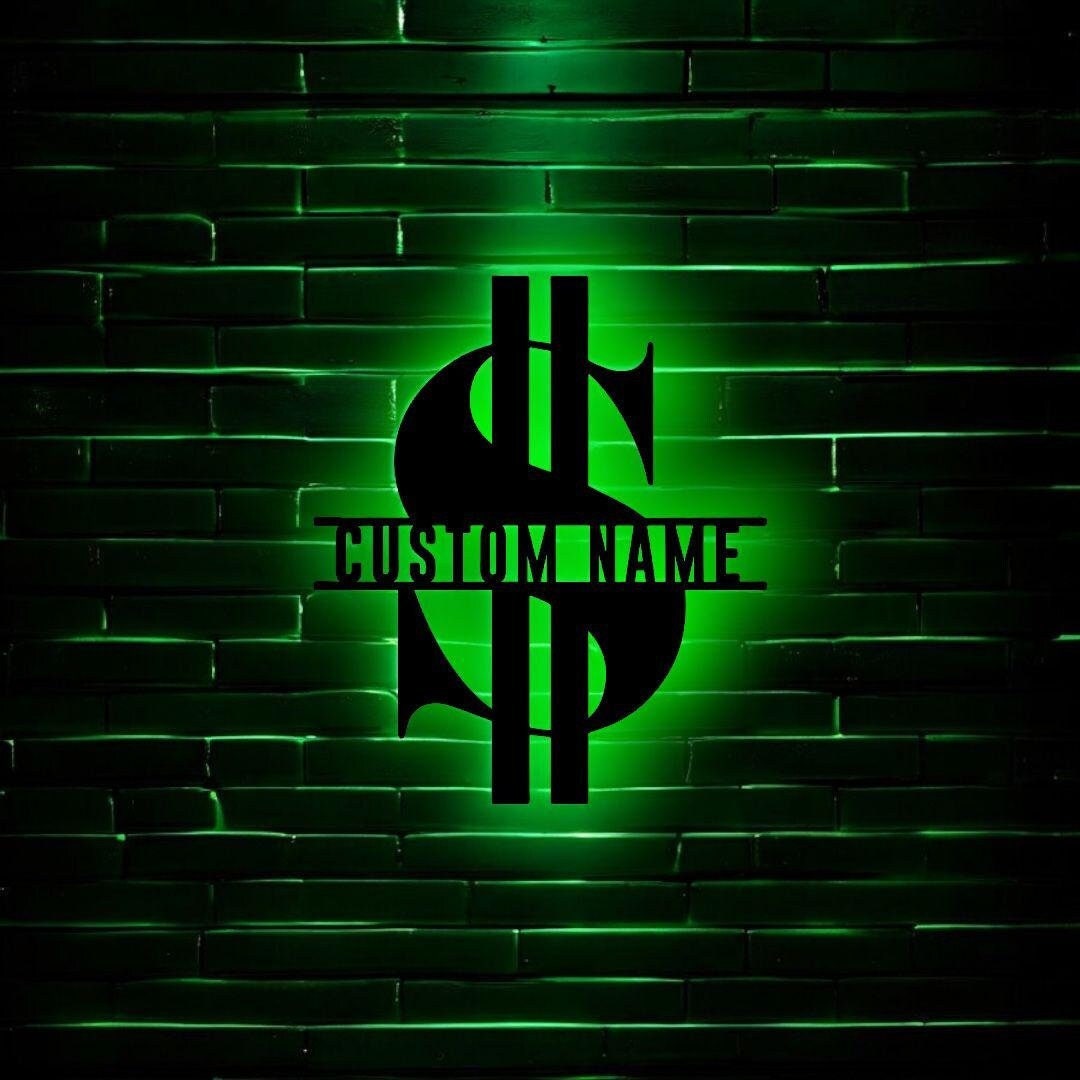 Custom Dollar Money Symbol Wooden Wall Art LED Light Personalized ...