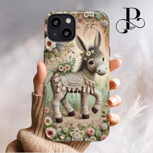 Esel Handyhülle, wunderlich iPhone 16 15 14 13 12 11 Plus Pro Max, Samsung, Pixel, Blumen Stickerei, Cottagecore Zubehör, süßer Druck