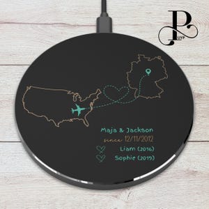 Cargador inalámbrico personalizado, historia de amor entre dos países, larga distancia, regalo significativo, almohadilla de carga portátil, cargador rápido Qi, accesorios únicos