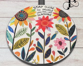 Cute Wireless Charger, Wildflower Painting, Motivational Quote, Floral Gift, Portable Charging Pad, Fast Qi Charger, Unique Phone Accessory