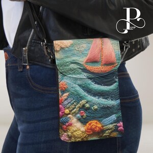 Cartera para teléfono móvil Ocean Blooms, bonito estampado de bordado, regalo floral, bolso bandolera exclusivo para teléfono móvil, funda para teléfono para iPhone/Samsung/Pixel