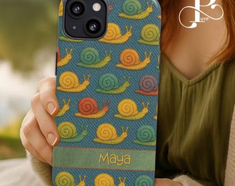 Custom Snail Phone Case, Cute Snail Print, Colorful Embroidered Pattern, Whimsical Gift, iPhone 16 15 14 13 12 11 Pro Max, Samsung, Pixel