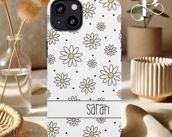 Custom Daisy Flowers Phone Case, Flower Gift, Tough Cover, Floral Pattern, Cute iPhone 16 15 14 13 12 11 Plus Pro Max, Samsung Galaxy, Pixel