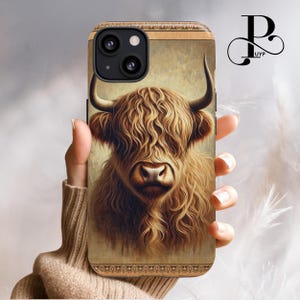 Highland Cow Phone Case, Rustic Farmhouse Aesthetic, Western Country Gift, Vintage Cow Art, iPhone 16 15 14 13 12 11 Pro Max, Samsung, Pixel