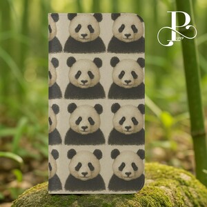 Panda flip-telefoonhoesje, schattige panda portemonnee hoes, dieren schilderij print, cadeau voor pandaliefhebbers, iPhone 16 15 14 13 12 11 Pro Max, Samsung
