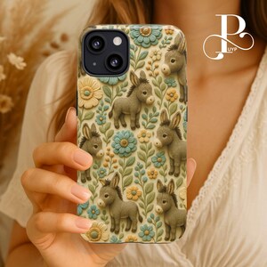 Donkeys in Bloom Phone Case iPhone 16 15 14 13 12 11 Plus Pro Max, Samsung Galaxy, Pixel, Cute Floral Embroidery, Unique Donkey Accessories