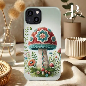 Mushroom Phone Case, Cute Gift, Embroidered Floral Print, iPhone 16 15 14 13 12 11 Plus Pro Max, Samsung, Pixel, Cottagecore Accessories