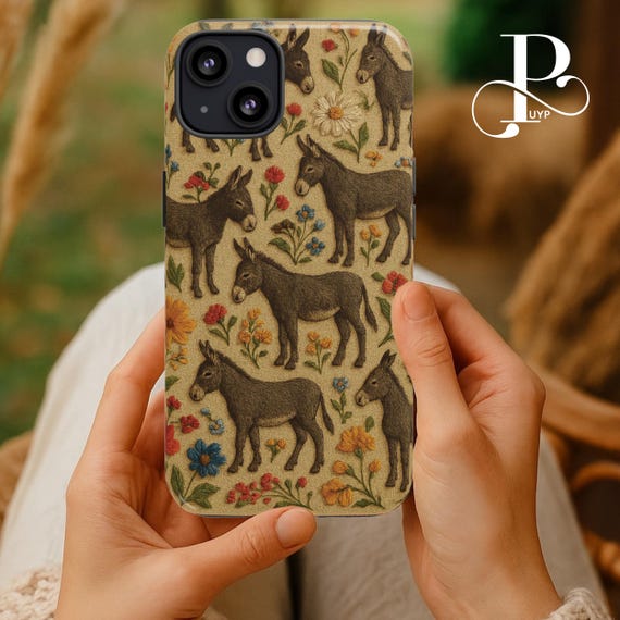 Donkey Phone Case, Floral Farm Animal Cover, Cute Country Gift, Vintage Farmhouse Style, iPhone 16 15 14 13 12 11 Pro Max, Samsung, Pixel