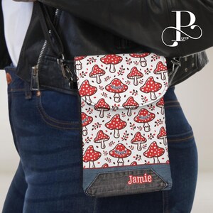 Cartera para teléfono personalizada con diseño de hongos, bonito diseño de hongos felices, bolso bandolera exclusivo para teléfono móvil, bolso liviano para teléfono iPhone/Samsung/Pixel