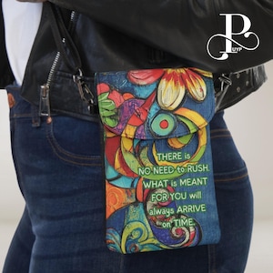 Cartera para teléfono móvil Denim Bloom, cita reconfortante, bolso cruzado floral para teléfono móvil, portatarjetas, bolso liviano para teléfono iPhone/Samsung/Pixel
