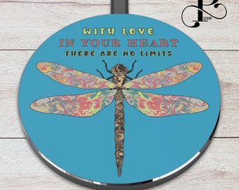 Dragonfly Wireless Charger, Cute Love Quote, Unique Motivational Gift, Inspirational Present, Fast Qi Charging Pad, Portable Phone Accessory
