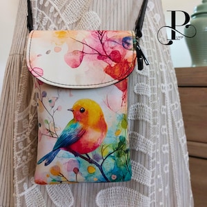 Cartera para teléfono con diseño de pájaro en acuarela, bonita cartera cruzada, correa ajustable, tarjetero, ligera y compacta, funda para teléfono para iPhone/Samsung/Pixel