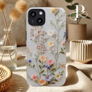 Funda para teléfono con flores silvestres, diseño bordado, estampado floral en miniatura, resistente para iPhone 16, 15, 14, 13, 12 y 11 Plus, Pro Max, Samsung Galaxy y Pixel.