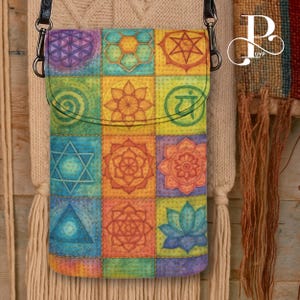 Kantha Chakra Handytasche, Handytasche, Handytasche, Umhängetasche, Kantha Chakra Geschenk, spirituelles Mandala Print, Einzigartige Crossbody Bag Handy, spirituelle Handytasche