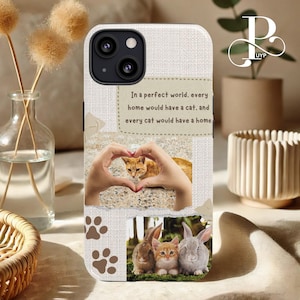 Custom Cat Photos & Quote Phone Case, Personalized Cat Owner Gift, Tough Cover, iPhone 16 15 14 13 12 11 Plus Pro Max, Samsung Galaxy, Pixel