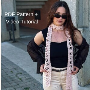 Crochet Flower Scarf Pattern PDF – Easy Beginner Crochet Scarf – Floral Scarf Tutorial – Lightweight Cotton Scarf – Instant Download