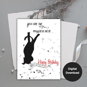 Carte d’anniversaire numérique, Carte joyeux anniversaire imprimable chat, Joyeux anniversaire note de musique imprimable, Carte de joyeux a