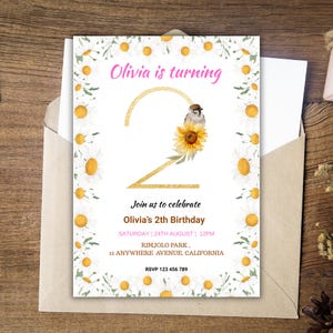 Invitation fête d’anniversaire fille modifiable Invitation anniversaire marguerite bohème,Invitation Pique-nique anniversaire, Faire-part 2e
