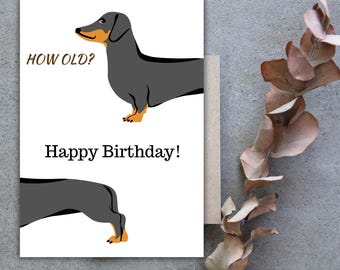 Lustige druckbare Geburtstagskarte mit Hund, Lustiges druckbares „Alles Gute zum Geburtstag“, Wie alt? digitale Geburtstagskarte, Geburtstagswunsch
