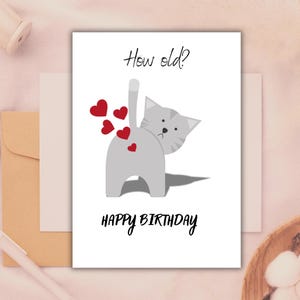 Carte d’anniversaire imprimable drôle de chat, Carte de vœux amusante Joyeux Anniversaire imprimable, Téléchargement numérique carte