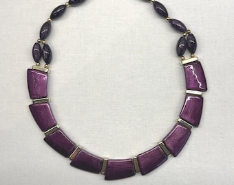 Purple Enamel and Gold Tone Choker Necklace