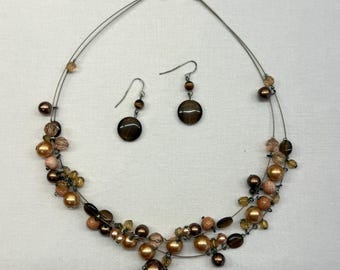 Vintage Beaded Necklace and Earring Set