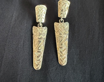 Silvertone Tribal Design Pierced Earrings