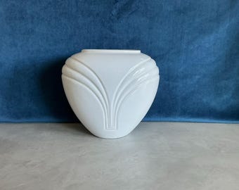 Vintage 1980s Art Deco Vase White Ceramic with Gloss Finish