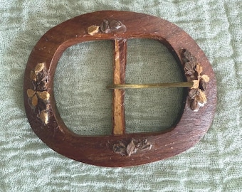 Vintage Handmade Rustic Wooden Belt Buckle 1960-1970