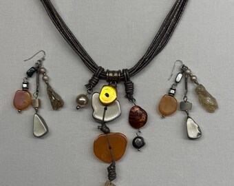 Multi-color Faux Crystal and Stone Necklace and Earrings Set