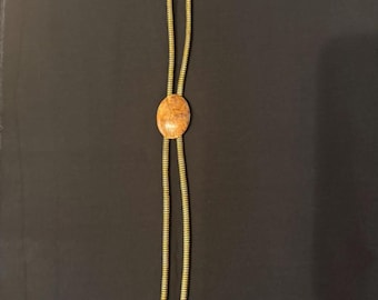 Vintage Faux Agate Bolo Tie with Gold and Black Cord