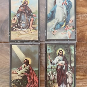 Cartões de oração/memorial/funeral - St Roch, Christ Agony in Garden, Our Lady of Immaculate Conception, Good Shepherd, impressos na década de 1950