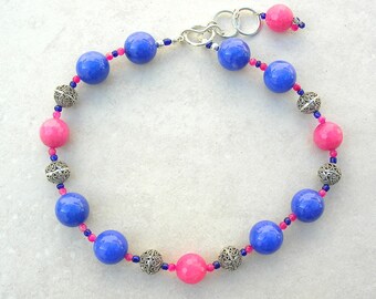 Periwinkle Purple & Hot Pink Chunky Choker, Jade Beads, Can Wear Back to Front, Necklace by SandraDesigns