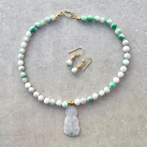 NEW! Chinese Jadeite Kuan Yin Pendant I purchased in China, Buddhist Goddess of Compassion, Jade & Gold Beads, Necklace Set by SandraDesigns