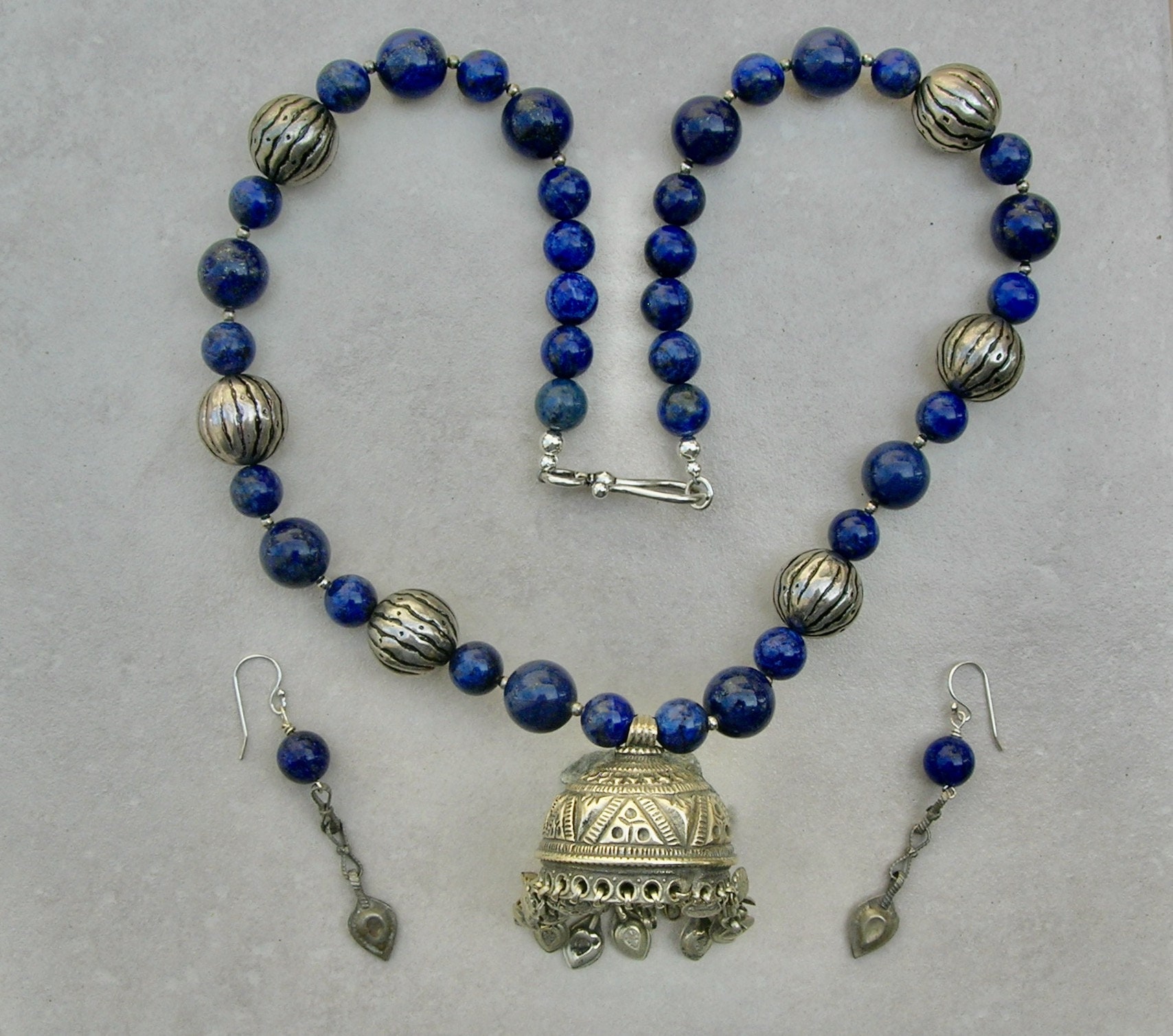 Maharani Beauty, Indian or Afghan Jumpka Silver Metal Pendant, Lapis ...