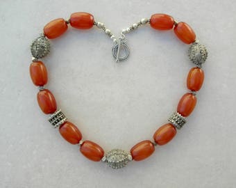 Antique Yemeni Silver Beads & Yemeni Cognac Resin Beads, Sterling Clasp, Silk Road Series, Unisex, Collector 18" Necklace by SandraDesigns