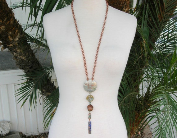 Long Industrial Cascade, Hand-forged, Copper-caged Silver Pendant