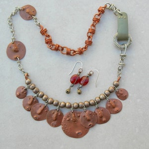 We&#39;re Watching You! Funny Faces Necklace, Hand-Forged Pure Copper Faces, Unusual Side Clasp, Silver & Copper Chain Links, SandraDesigns